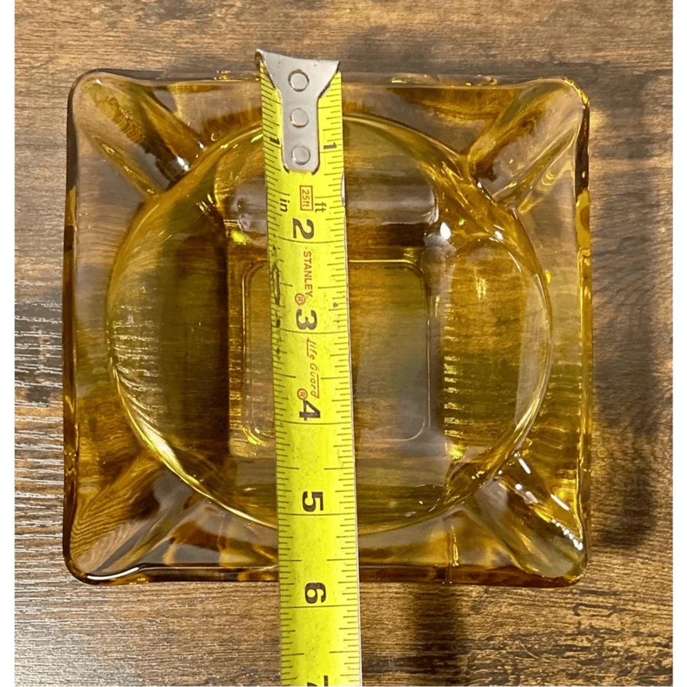 Vintage Mid 20th Century Clear Amber Glass Square Ashtray 6”